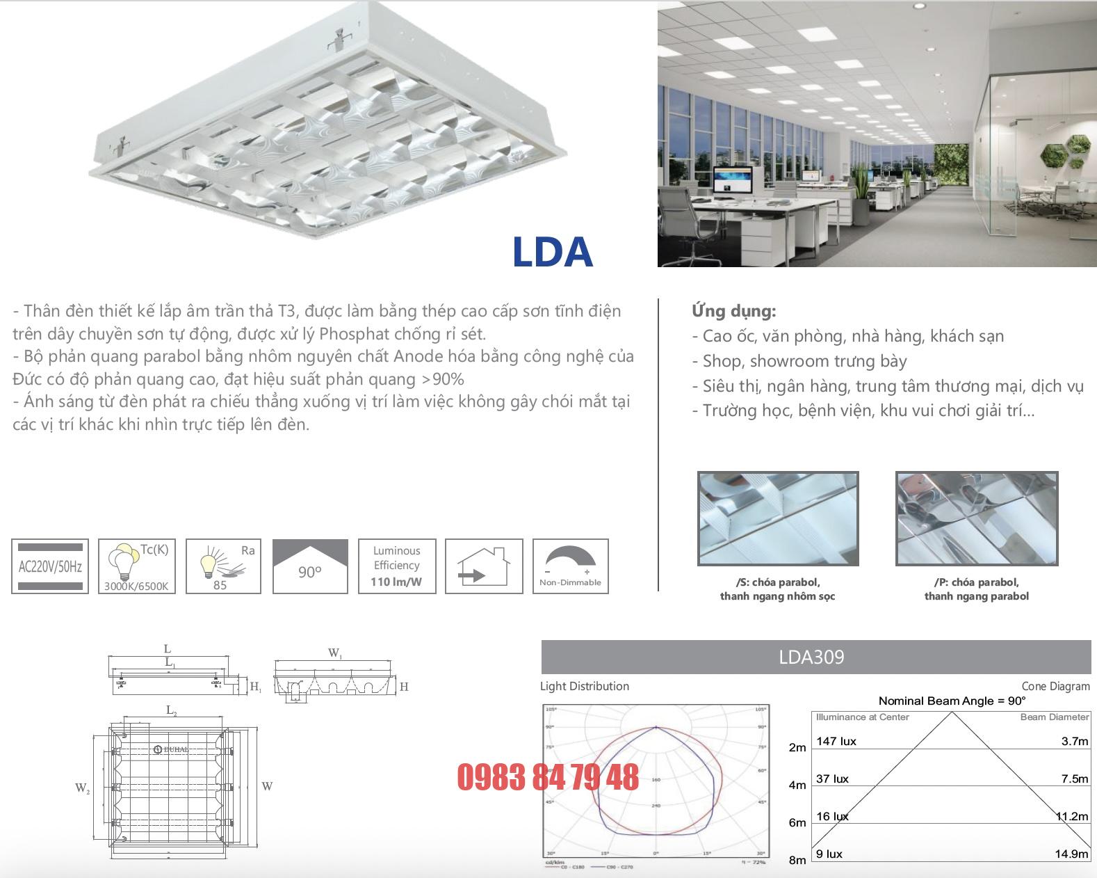 MÁNG ĐÈN PHẢN QUANG ÂM TRẦN 3x18W (LDA318) - Image 4