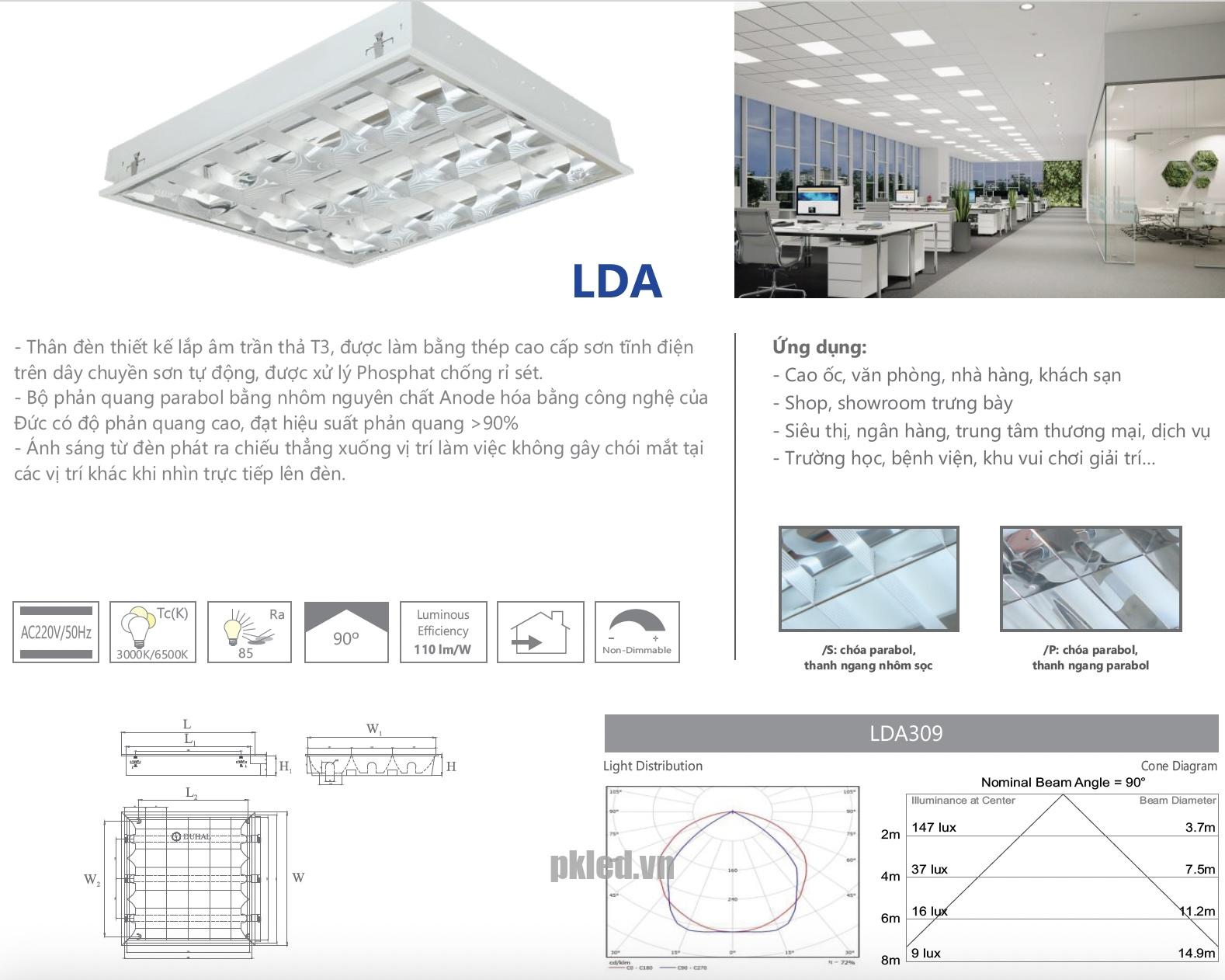 Máng đèn phản quang âm trần 2x9W LDA209 Duhal - Ảnh 4