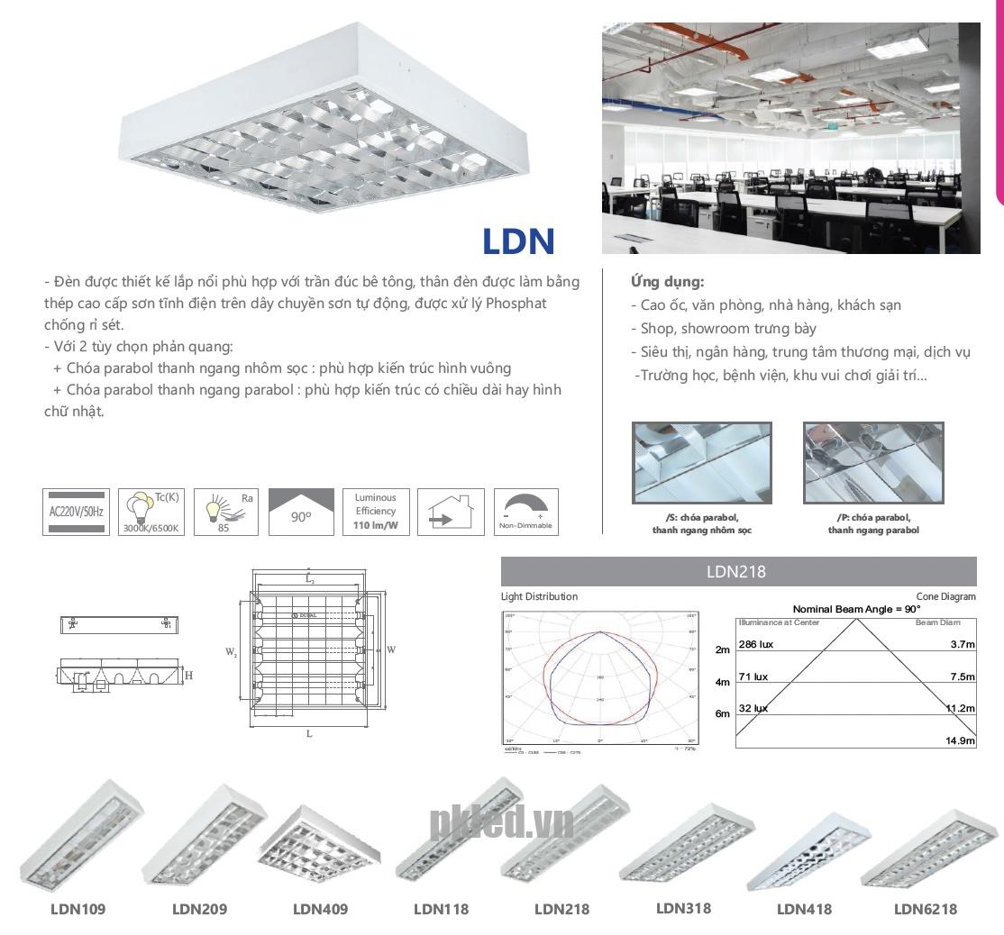 Máng đèn phản quang lắp nổi 2x18W LDN6218 Duhal - Ảnh 2