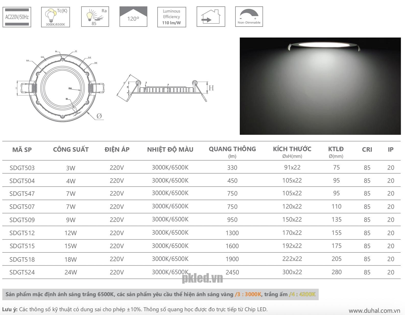 Các mẫu đèn SDGT5 Duhal