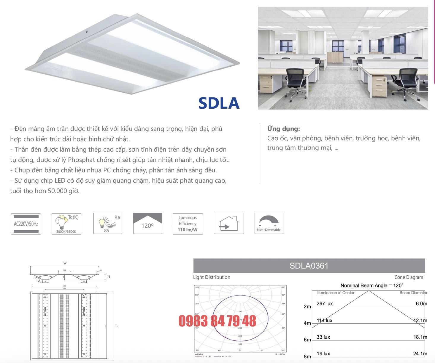 Đèn máng LED âm trần 18W (SDLA0181) - Image 2