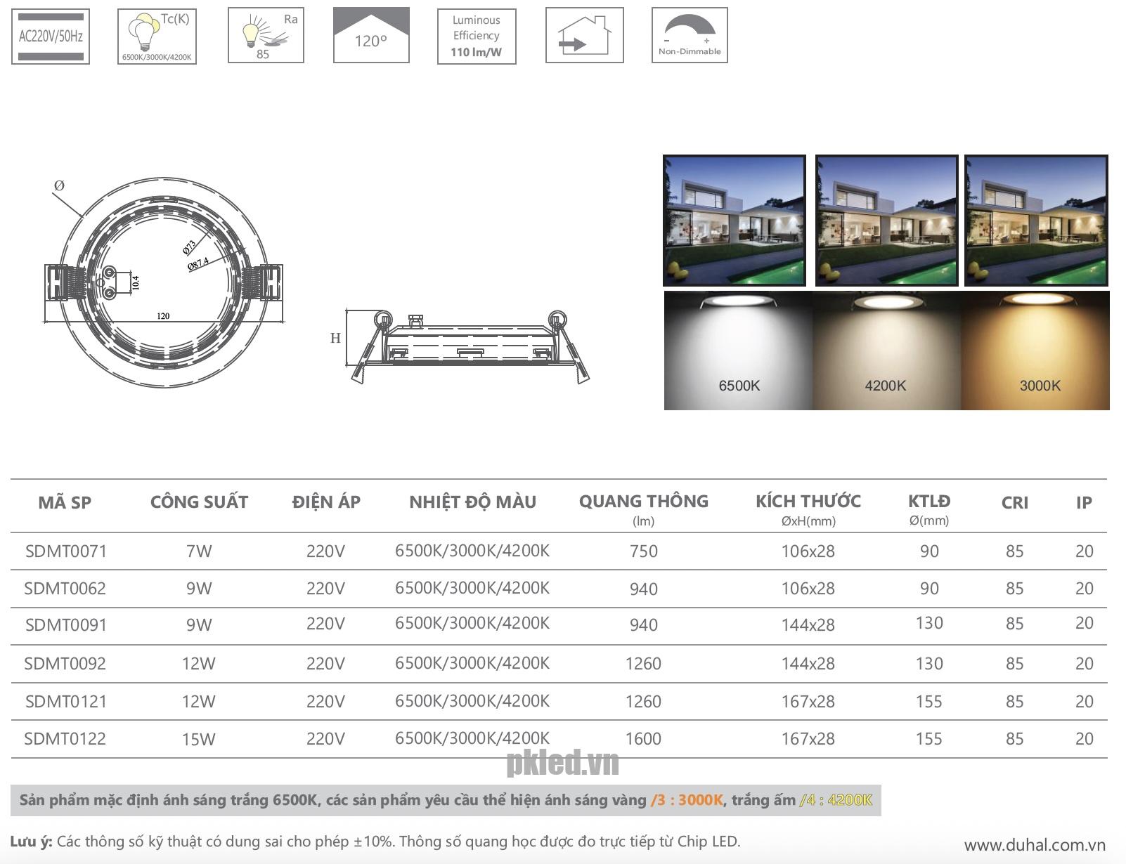 Đèn âm trần tròn góc rộng 15W SDGT0151 Duhal - Ảnh 2