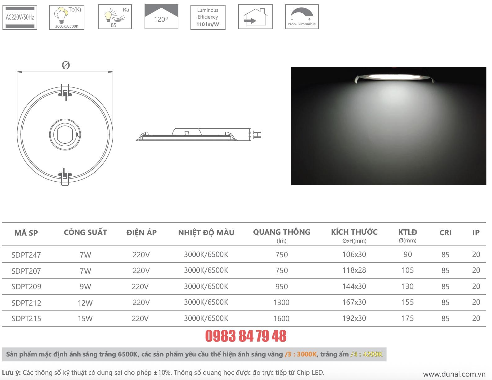 Đèn panel cao cấp 7W SDPT207 Duhal - Ảnh 2
