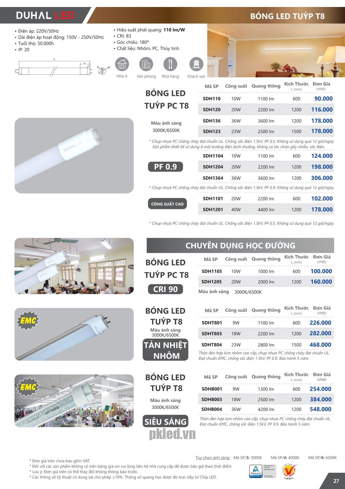Trang 27 bảng giá đèn Duhal năm 2026