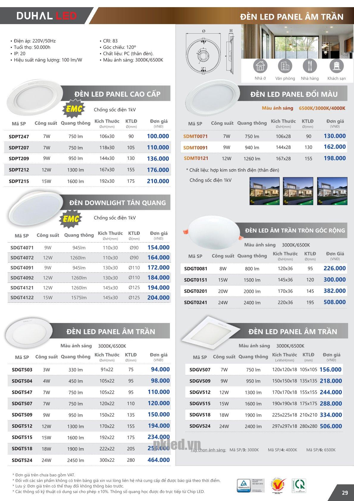 Trang 29 bảng giá đèn Duhal năm 2026