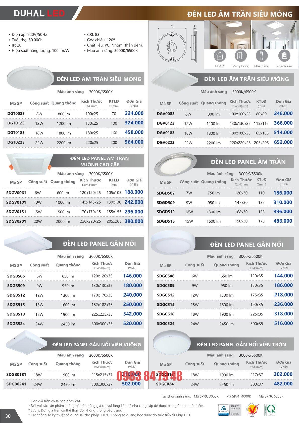 Trang 30 bảng giá đèn Duhal năm 2026