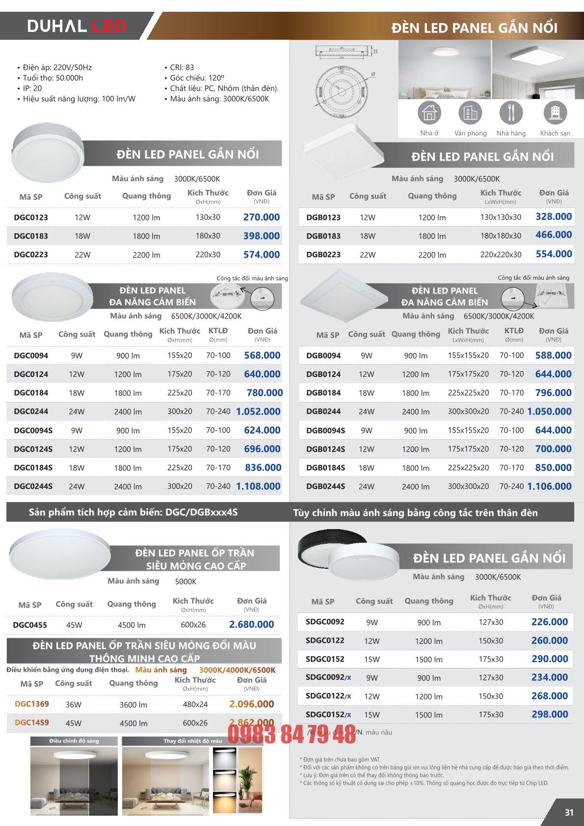 Trang 31 bảng giá đèn Duhal năm 2026