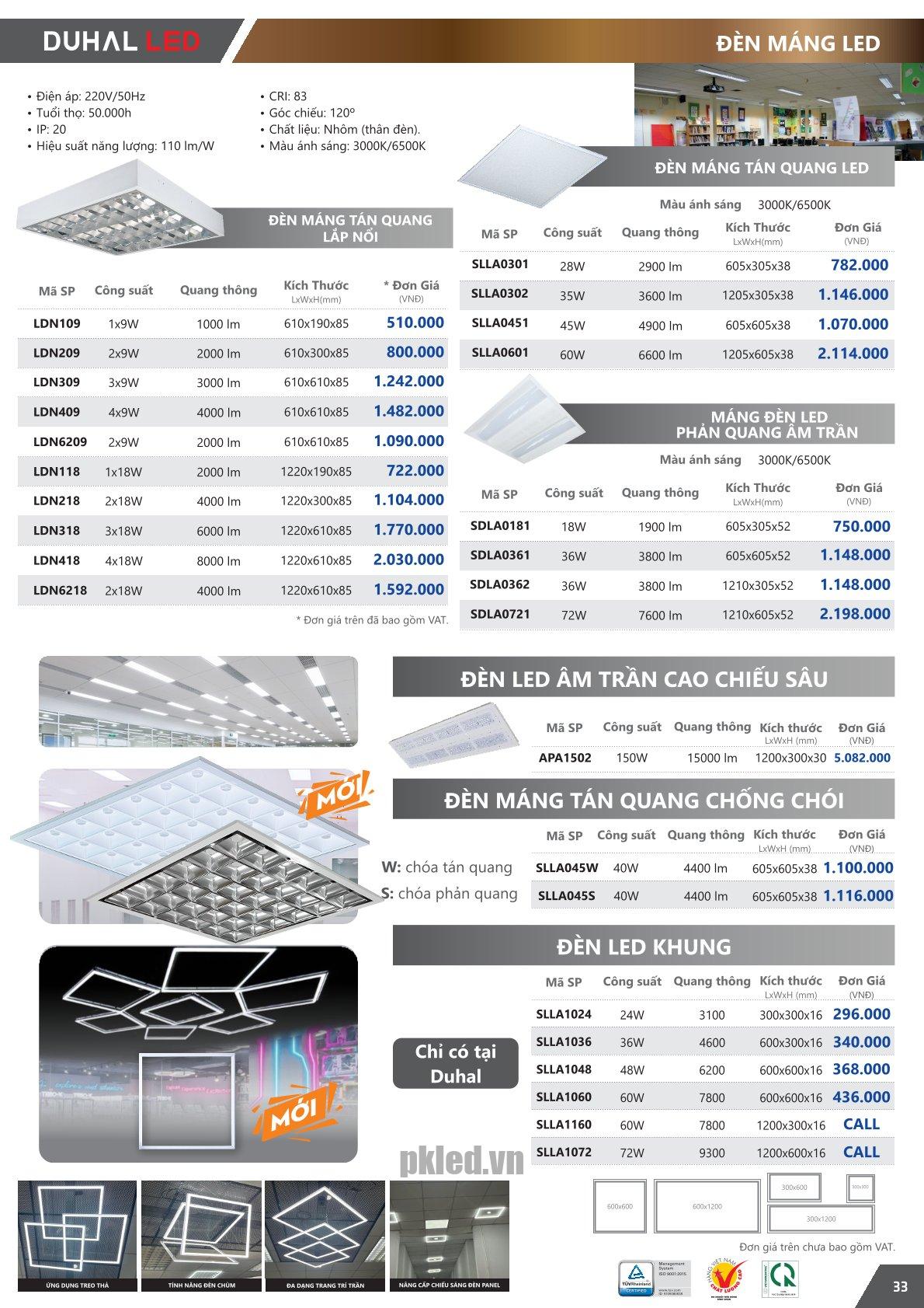 Trang 33 bảng giá đèn Duhal năm 2026