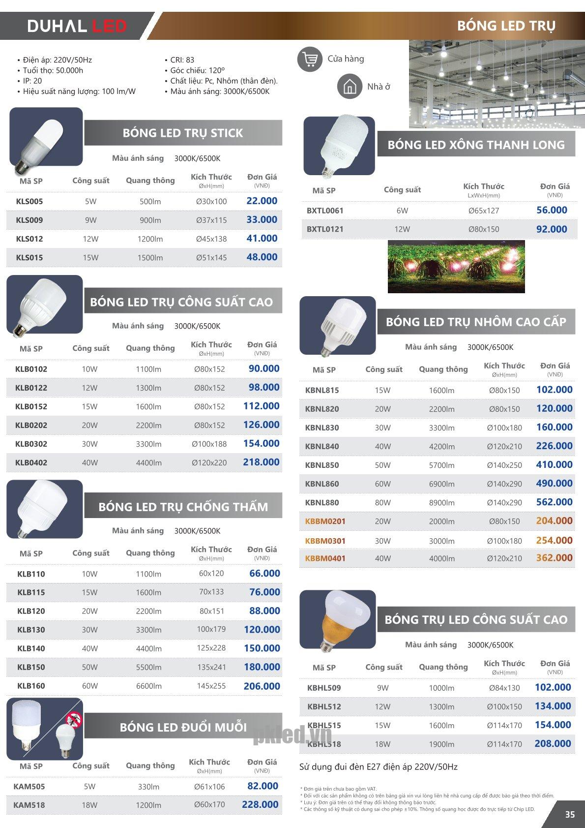 Trang 35 bảng giá đèn Duhal năm 2026