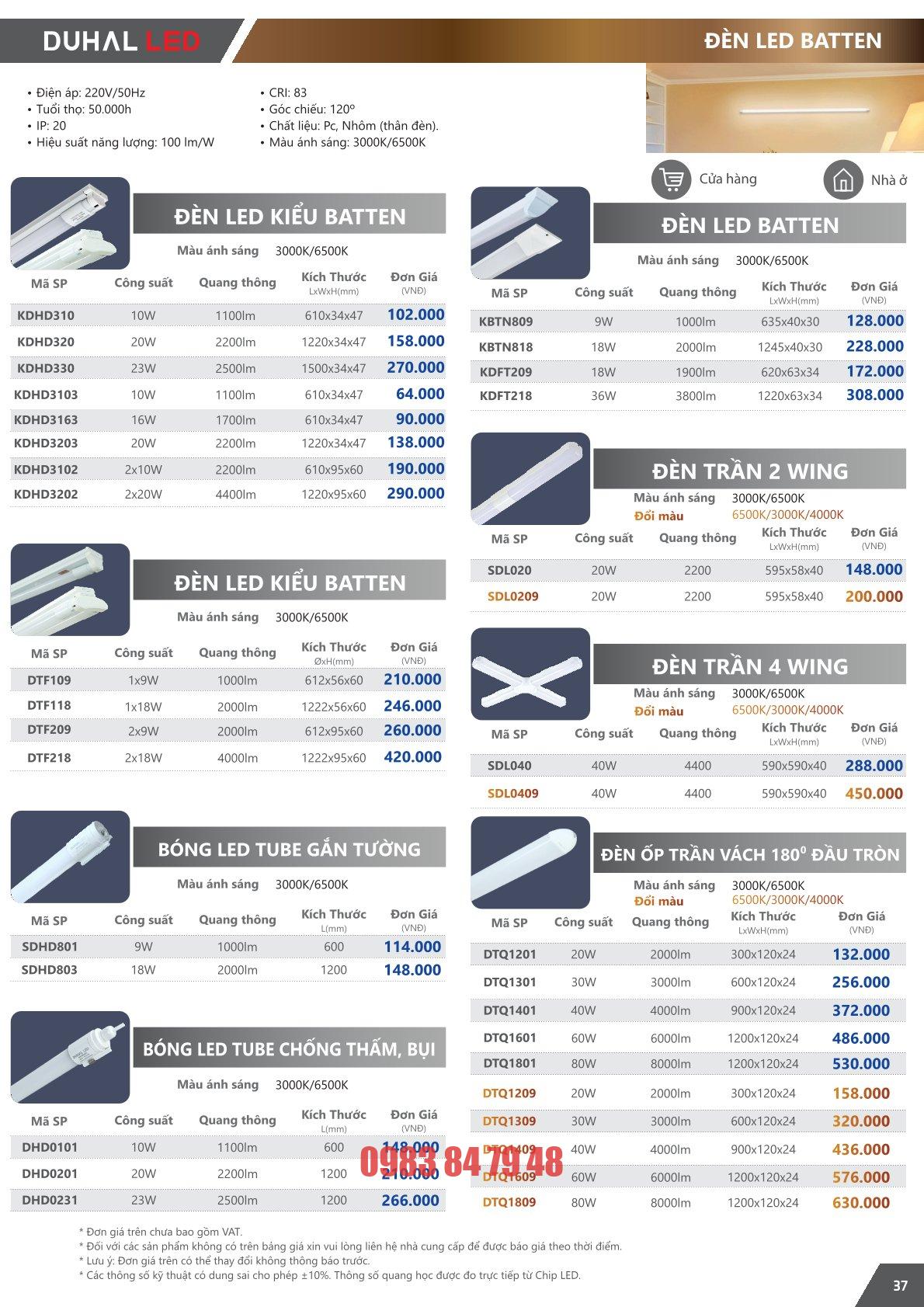 Trang 37 bảng giá đèn Duhal năm 2026