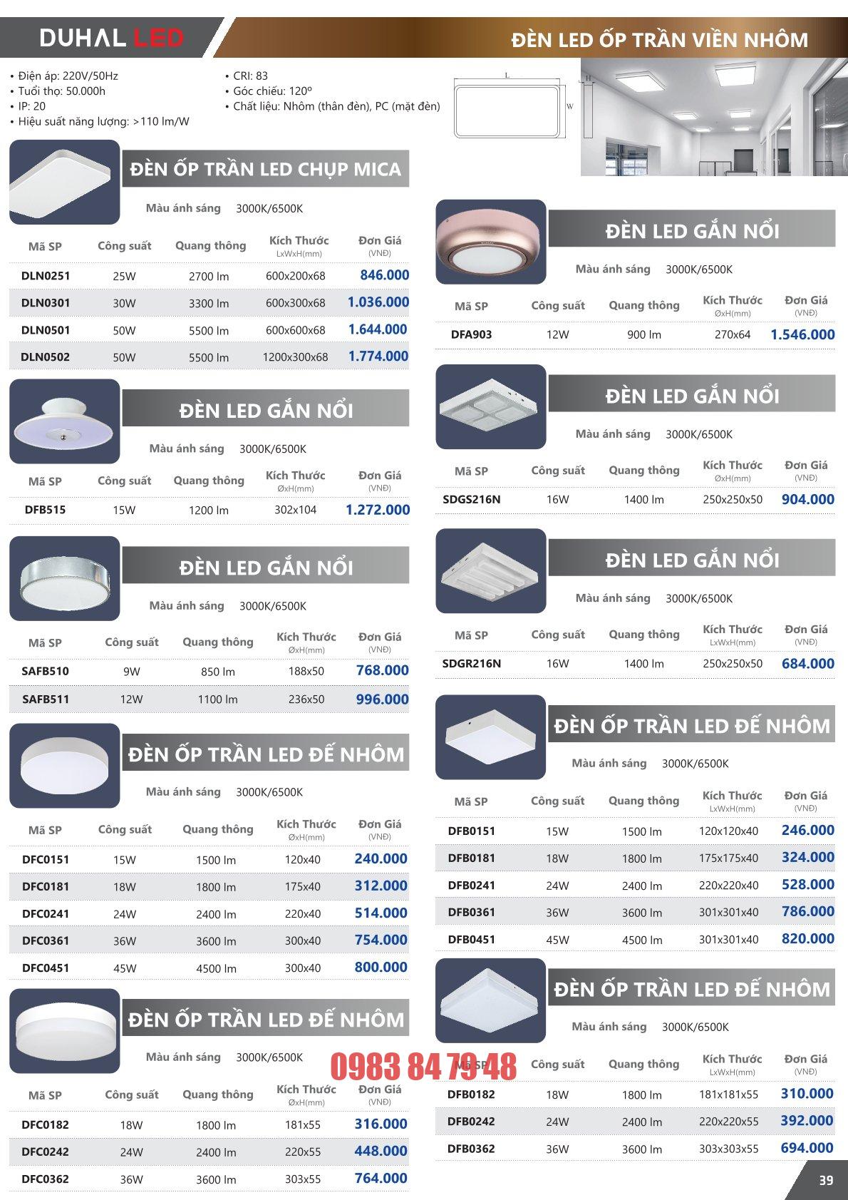 Trang 39 bảng giá đèn Duhal năm 2026