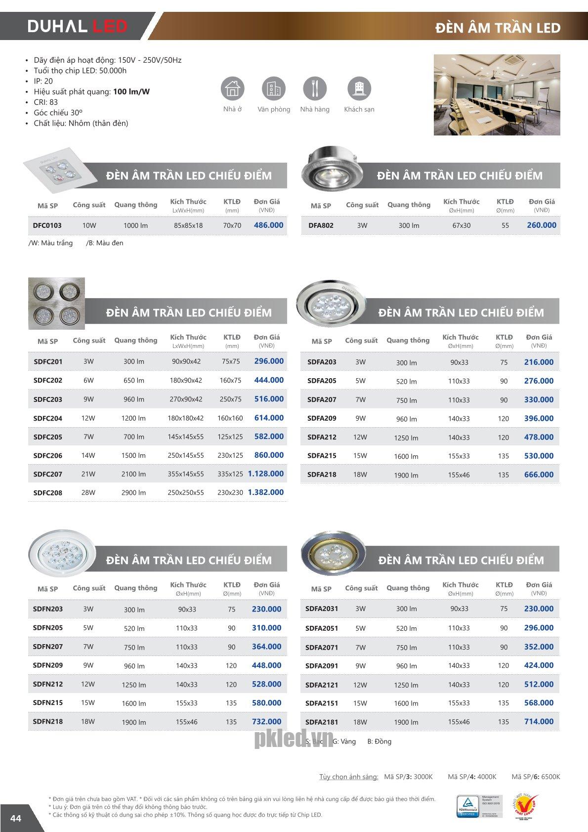 Trang 44 bảng giá đèn Duhal năm 2026