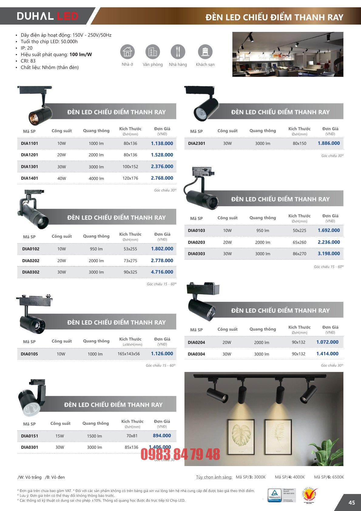 Trang 45 bảng giá đèn Duhal năm 2026