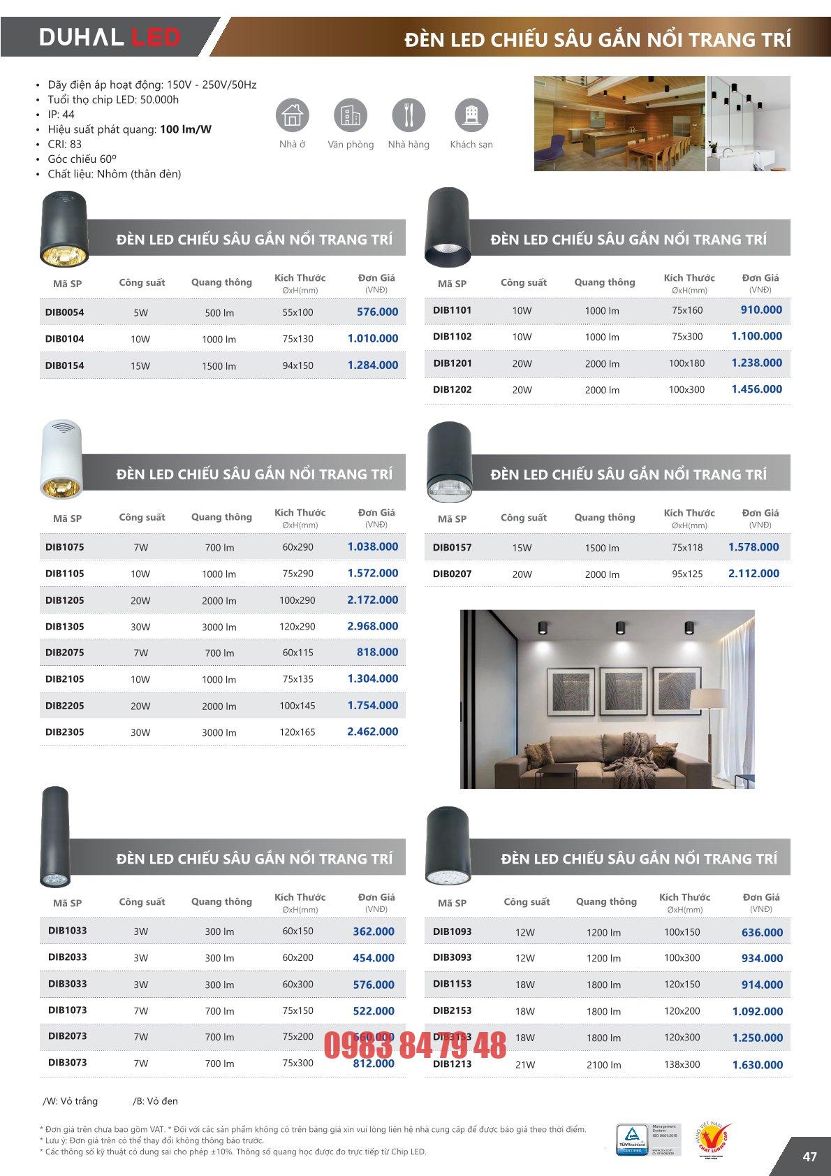 Trang 47 bảng giá đèn Duhal năm 2026