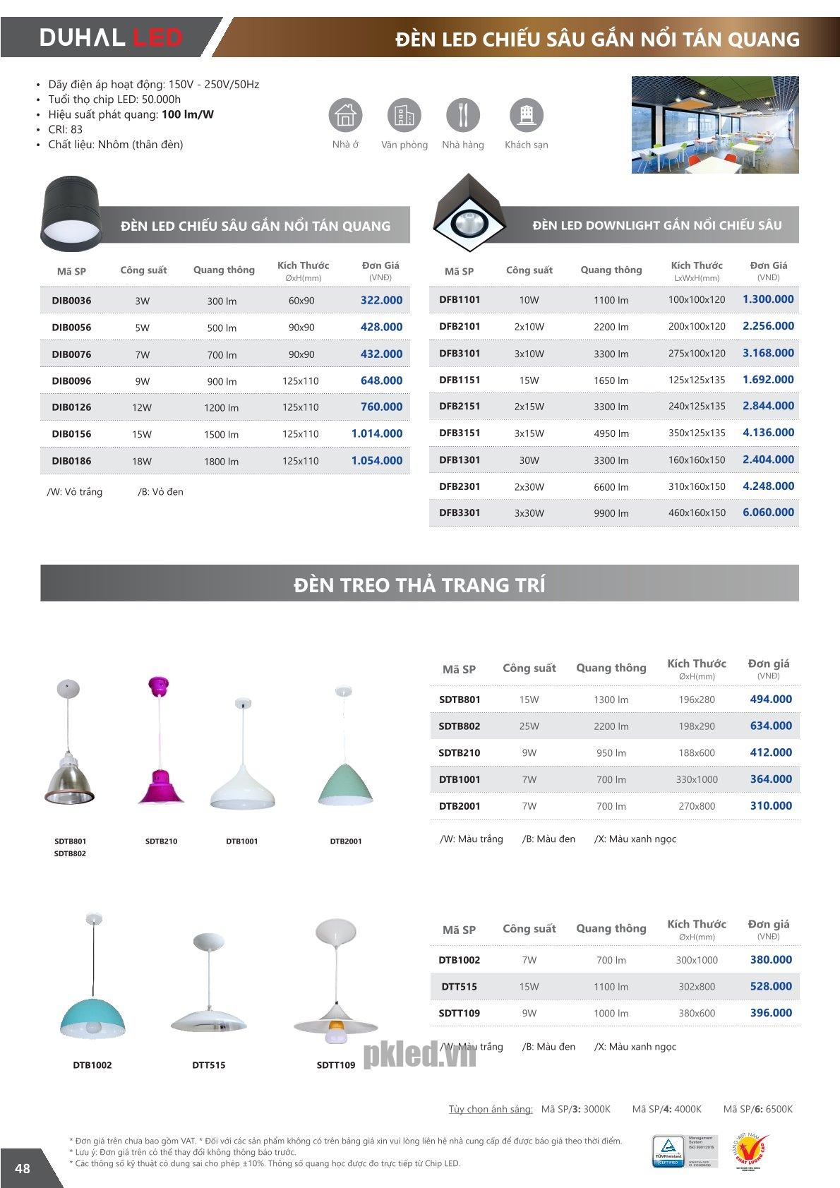 Trang 48 bảng giá đèn Duhal năm 2026