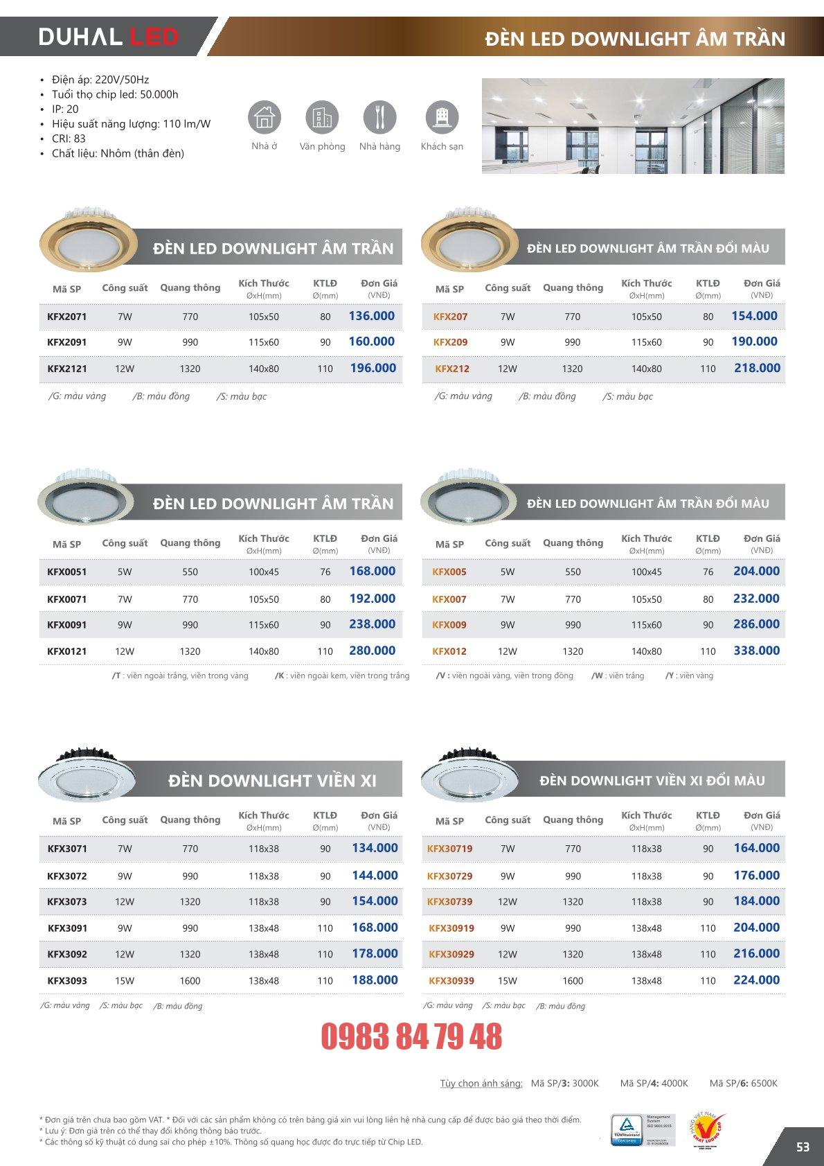 Trang 53 bảng giá đèn Duhal năm 2026
