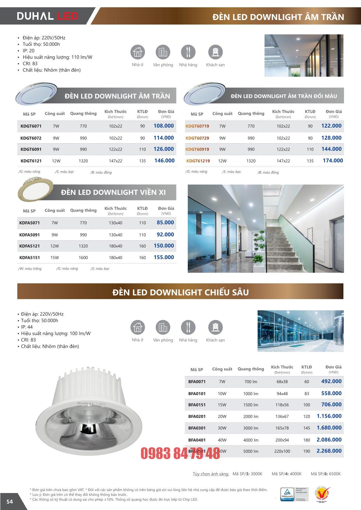 Trang 54 bảng giá đèn Duhal năm 2026