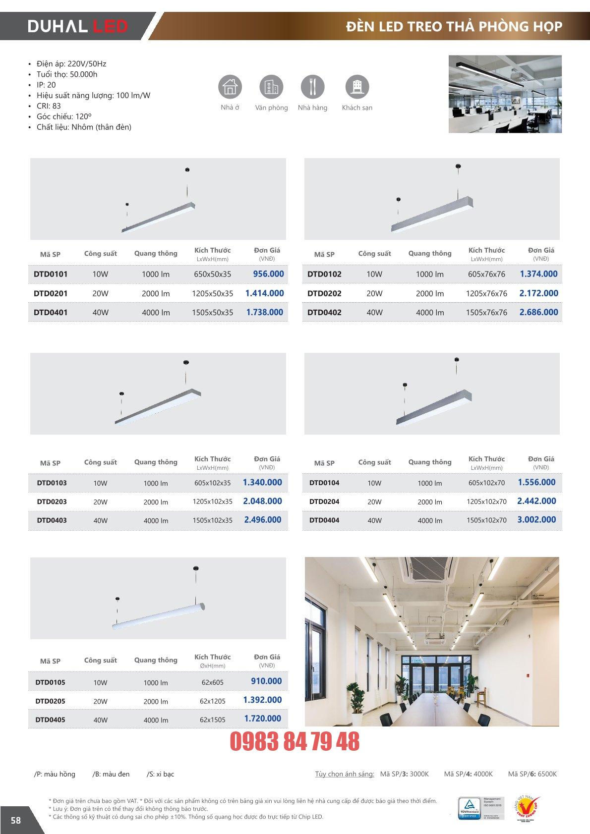 Trang 58 bảng giá đèn Duhal năm 2026