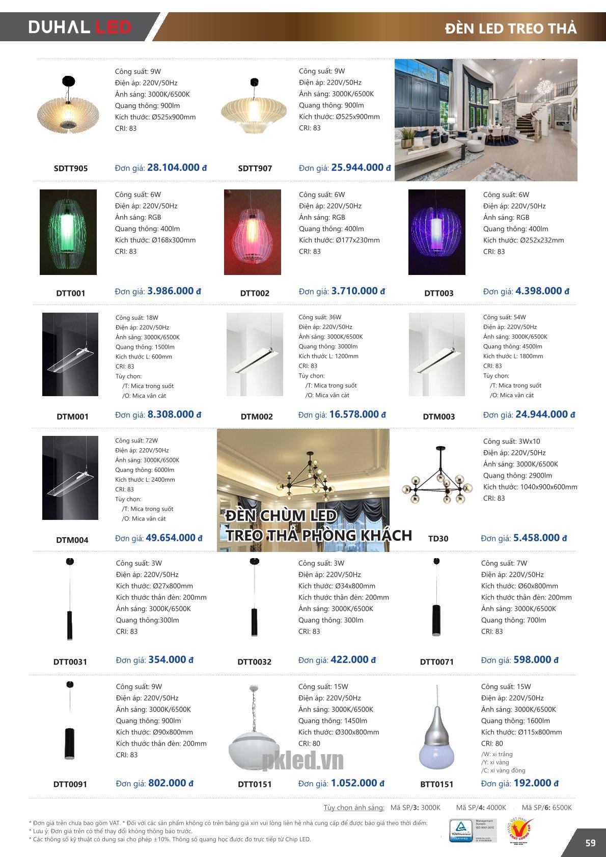 Trang 59 bảng giá đèn Duhal năm 2026