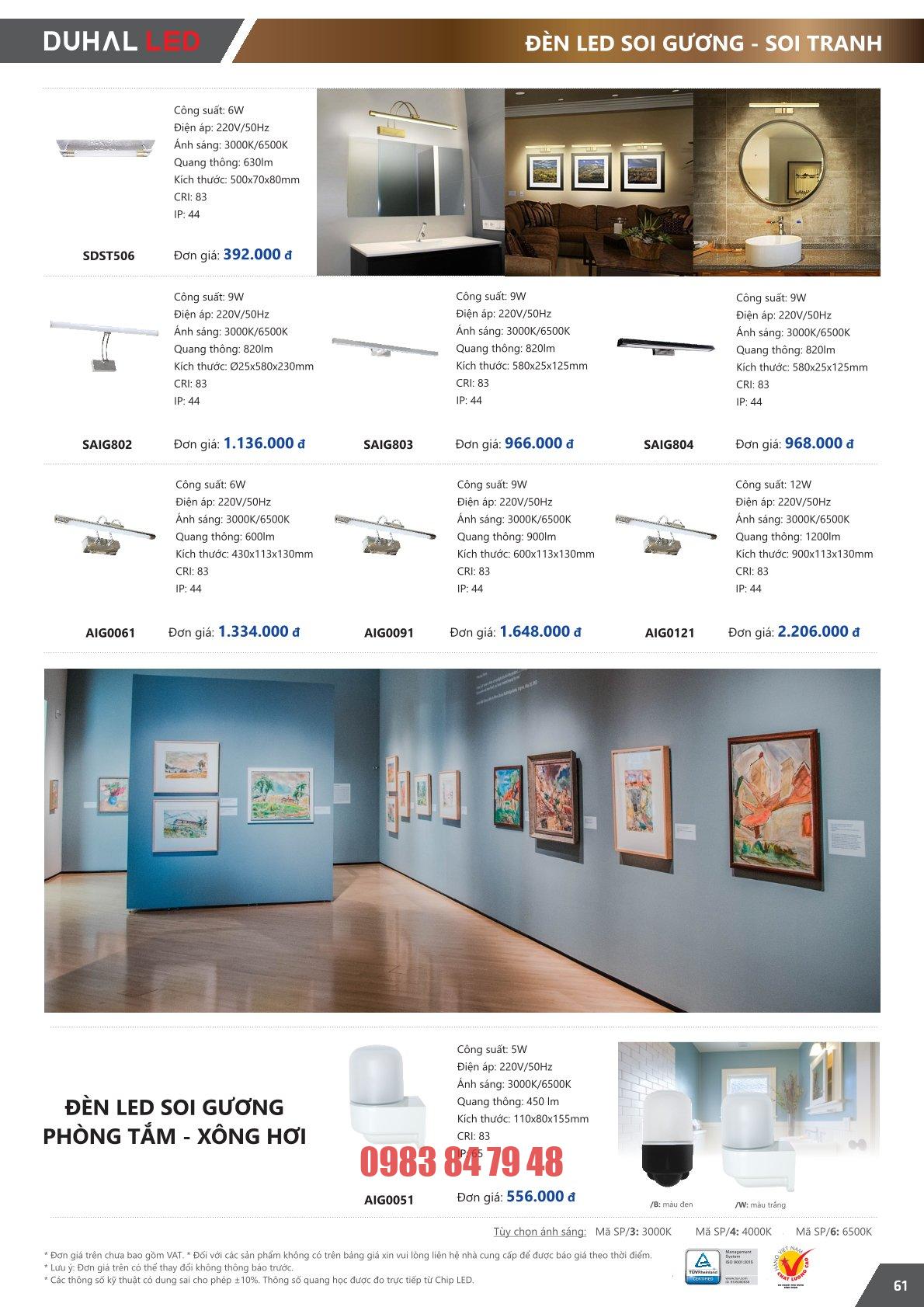 Trang 61 bảng giá đèn Duhal năm 2026
