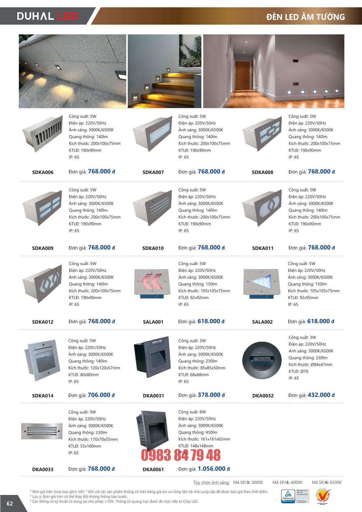 Trang 62 bảng giá đèn Duhal năm 2026