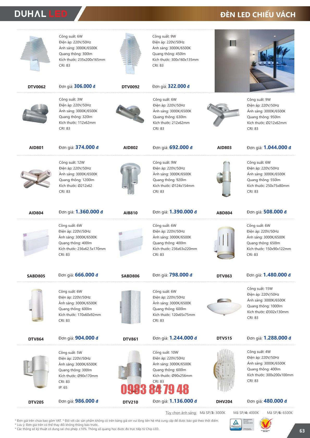 Trang 63 bảng giá đèn Duhal năm 2026