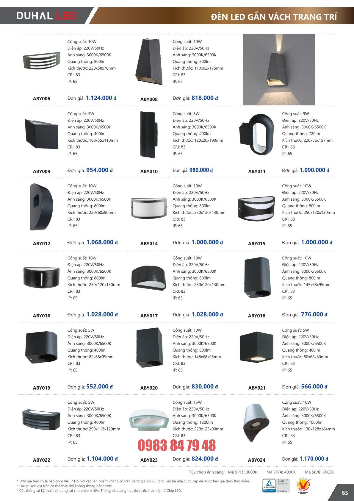 Trang 65 bảng giá đèn Duhal năm 2026