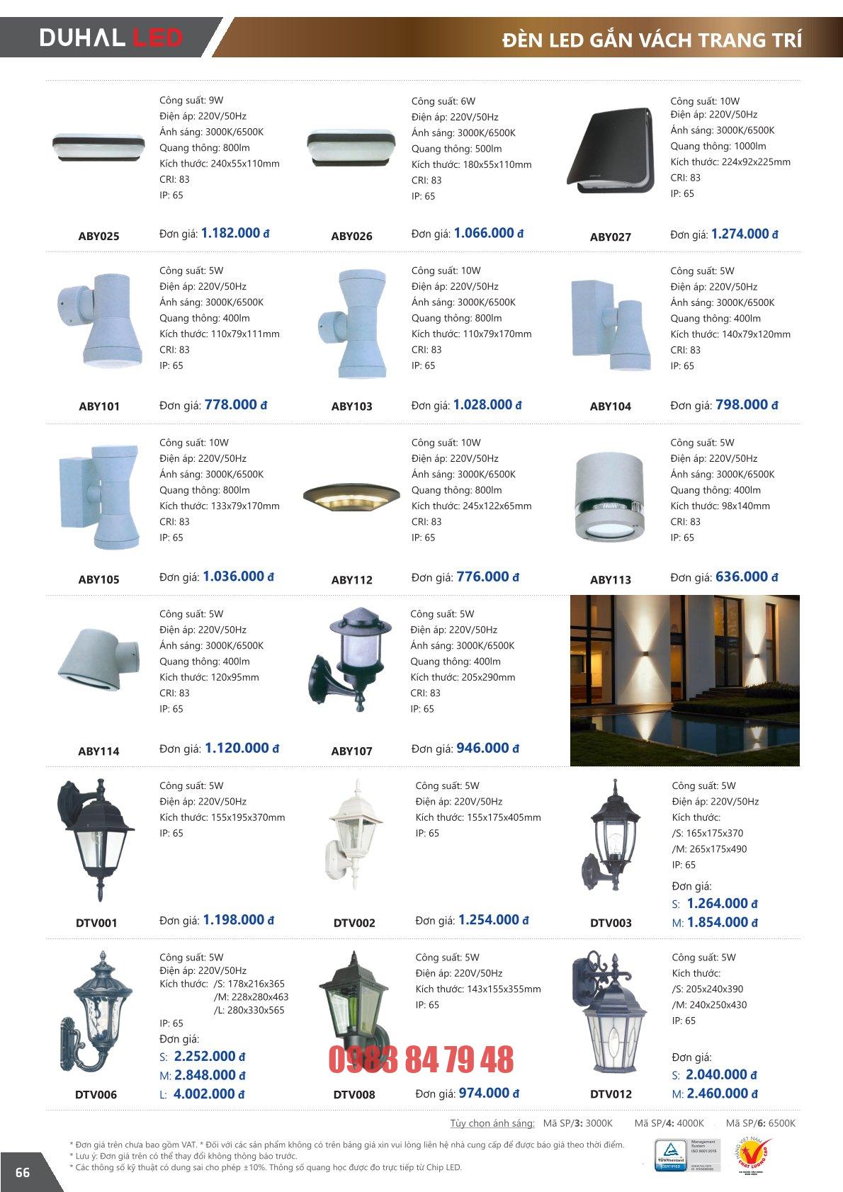 Trang 66 bảng giá đèn Duhal năm 2026