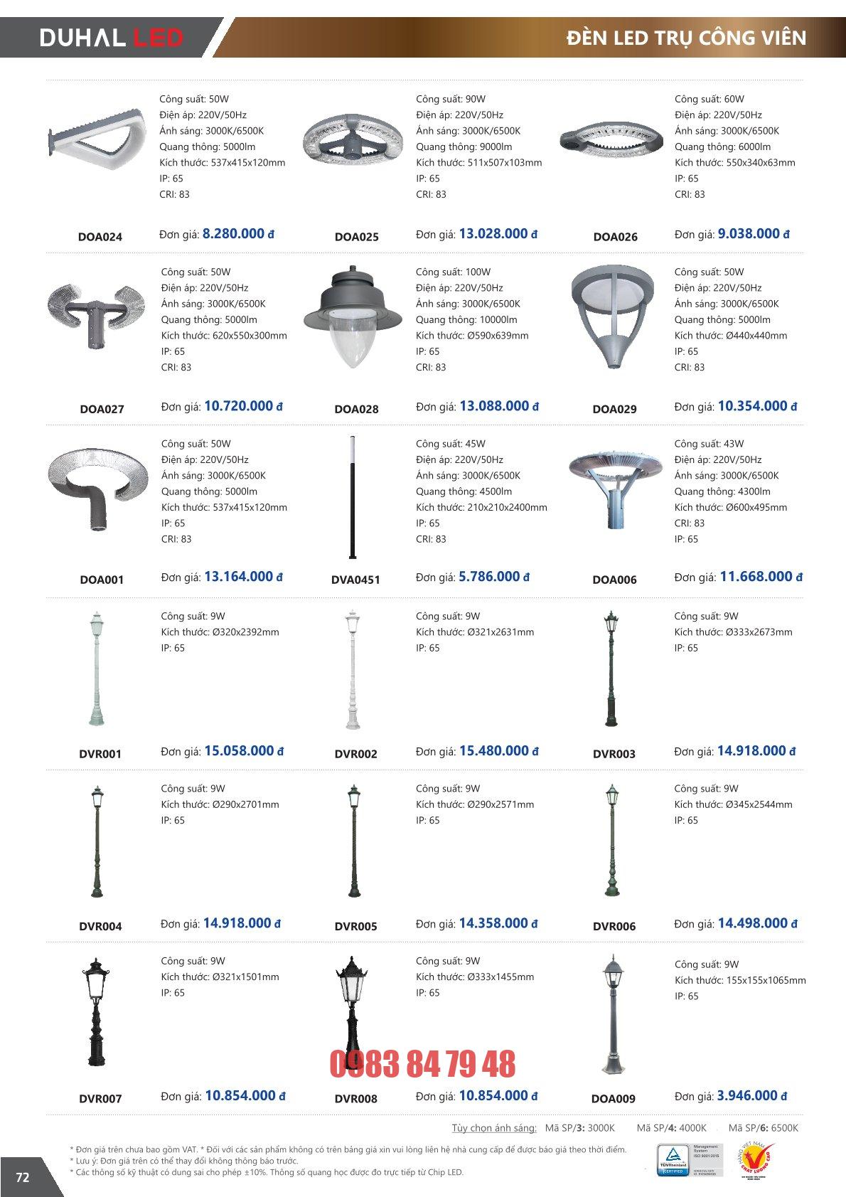 Trang 72 bảng giá đèn Duhal năm 2026