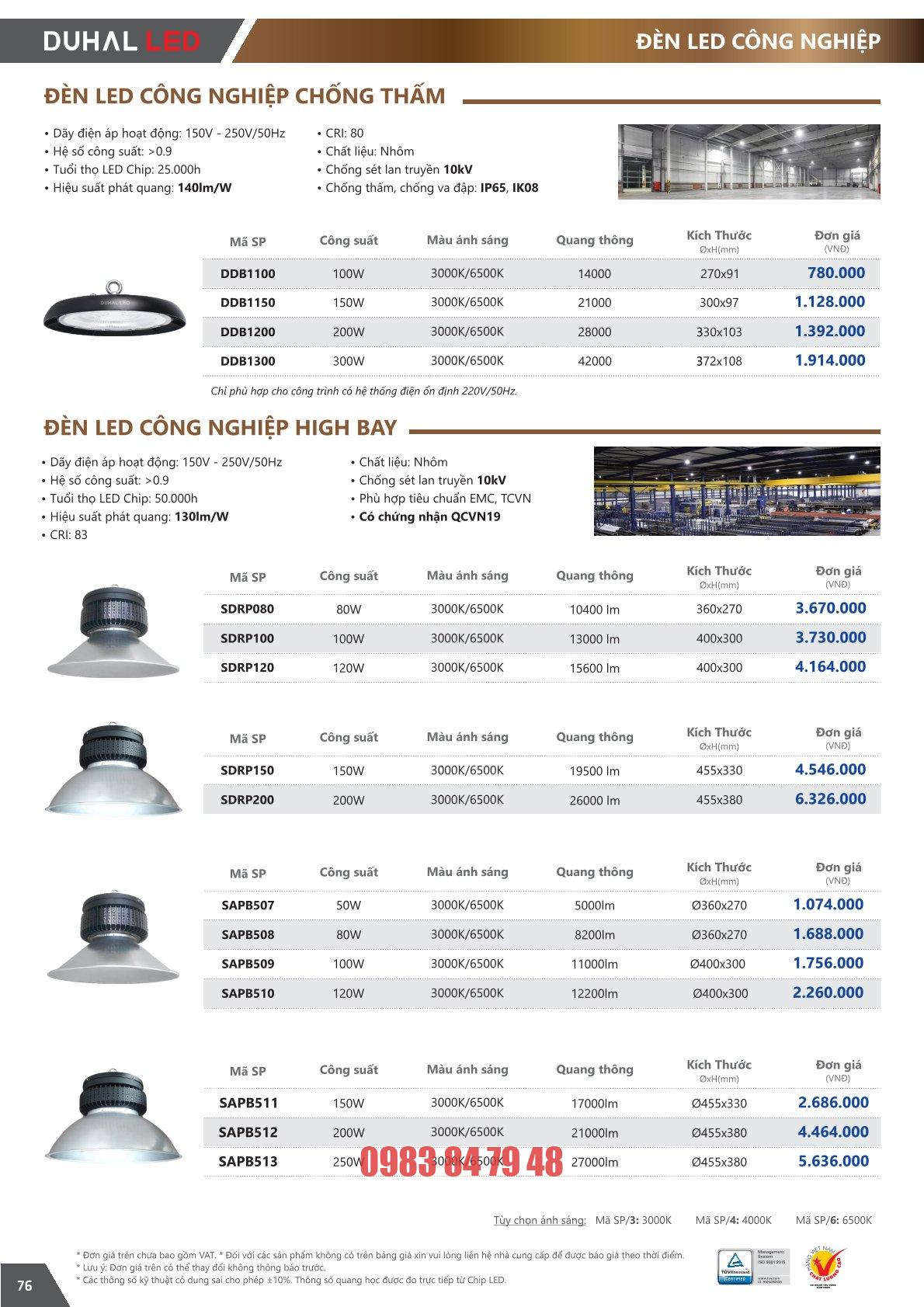 Trang 76 bảng giá đèn Duhal năm 2026