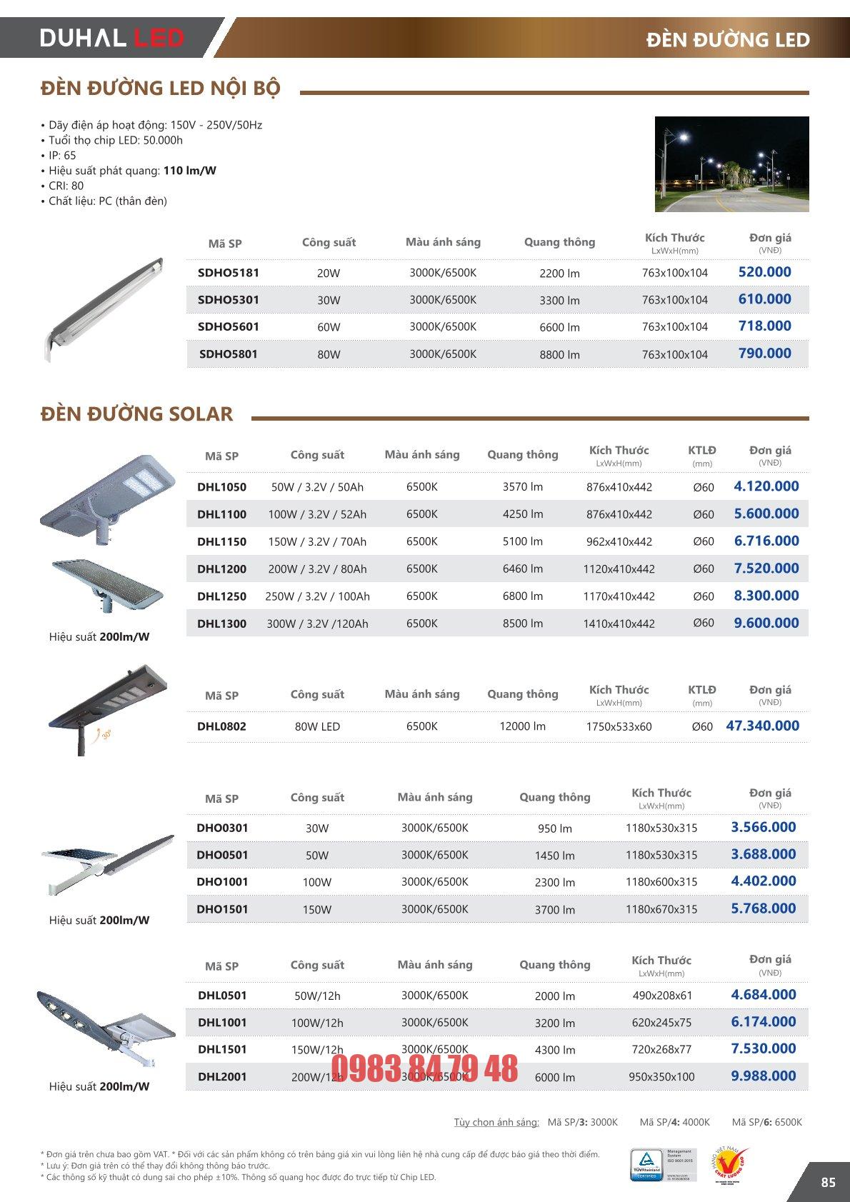 Trang 85 bảng giá đèn Duhal năm 2026