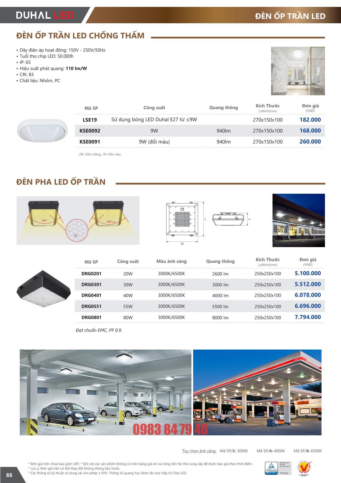 Trang 88 bảng giá đèn Duhal năm 2026