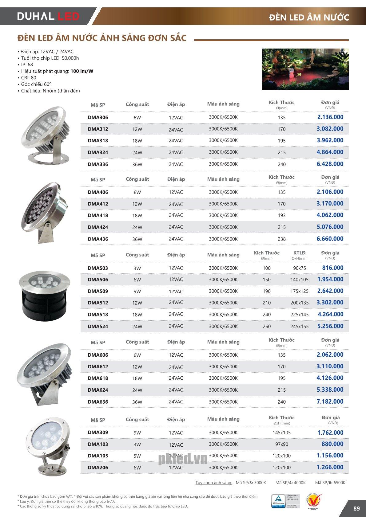 Trang 89 bảng giá đèn Duhal năm 2026