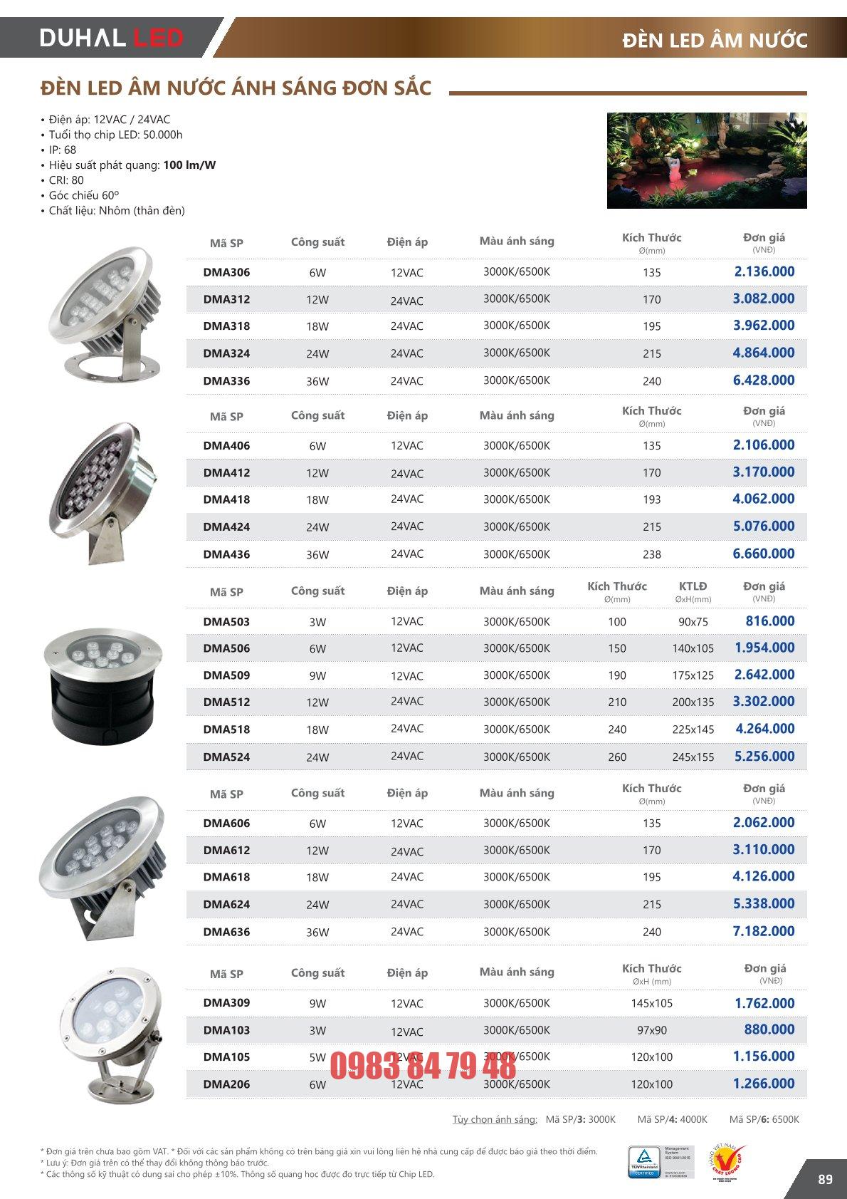 ĐÈN LED ÂM NƯỚC ÁNH SÁNG ĐƠN SẮC 18W (DMA418) - Image 2