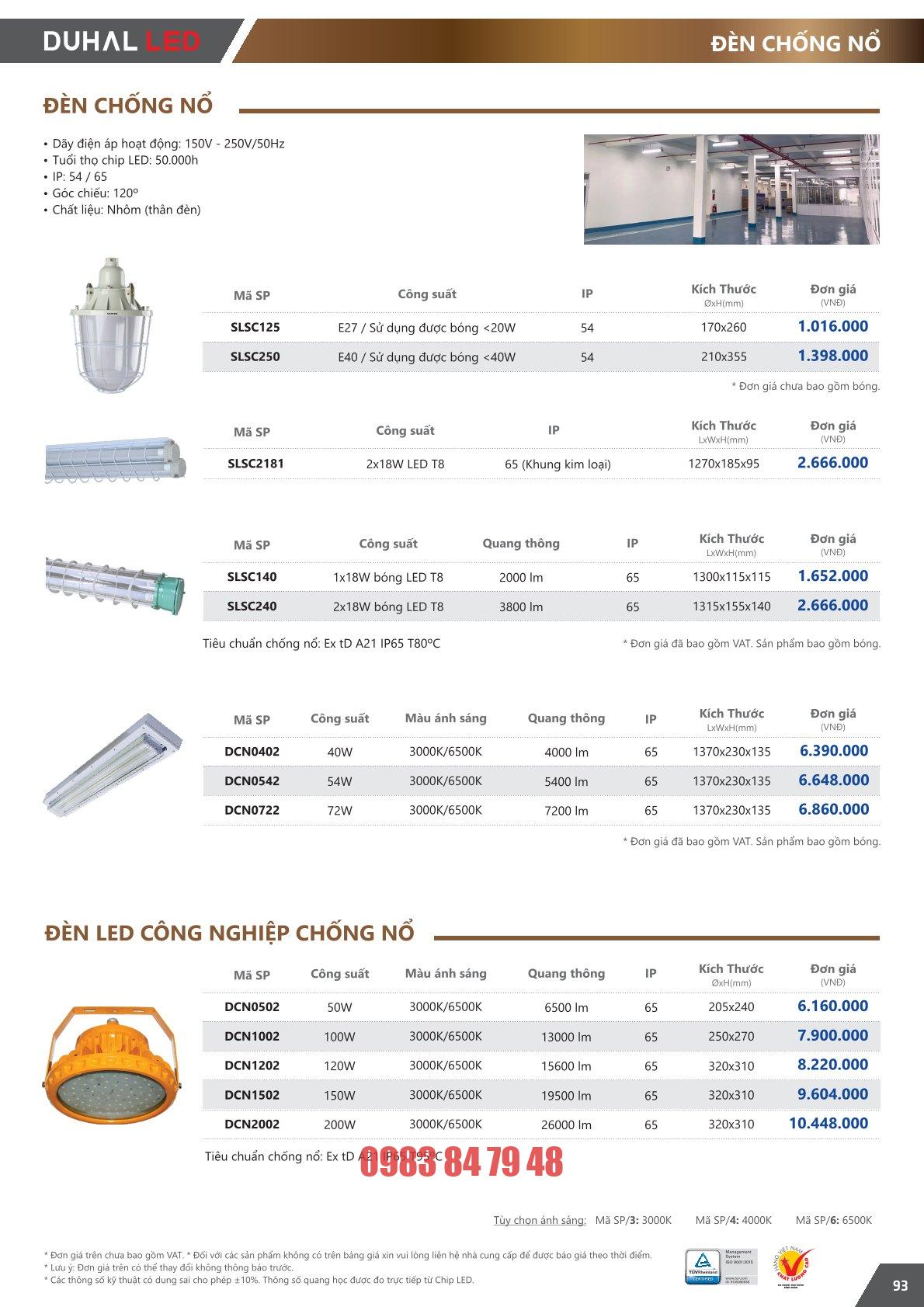 Trang 93 bảng giá đèn Duhal năm 2026
