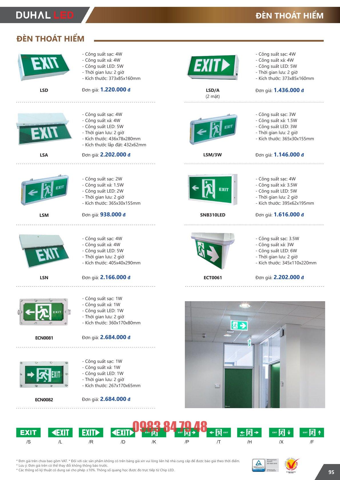 Danh sách các đèn thoát hiểm hãng Duhal led