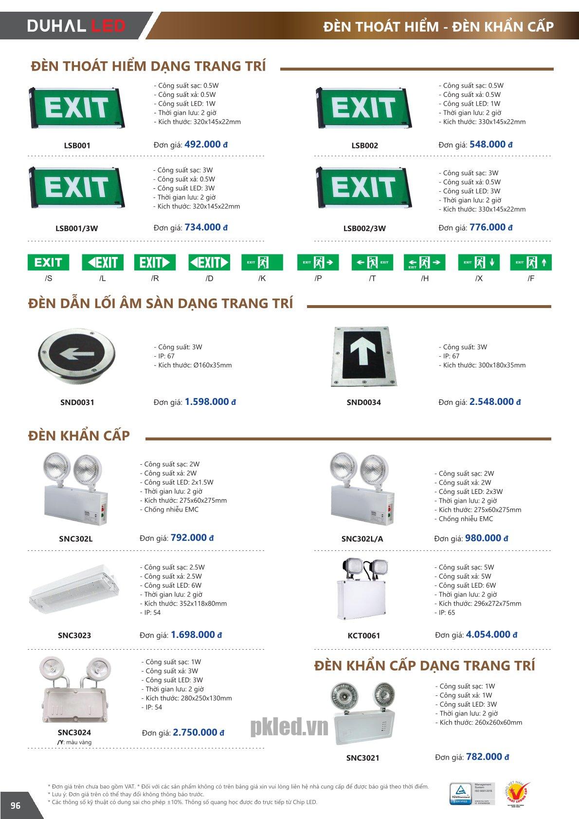 Trang 96 bảng giá đèn Duhal năm 2026