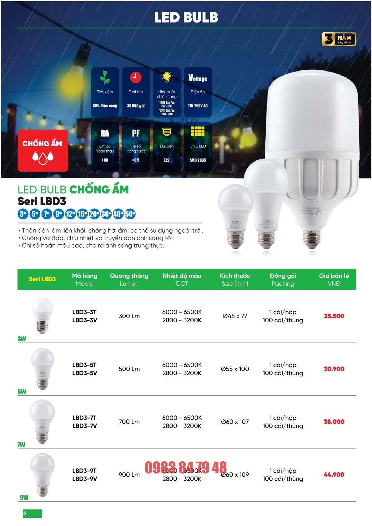 Danh mục bóng led bulb thương hiệu MPE