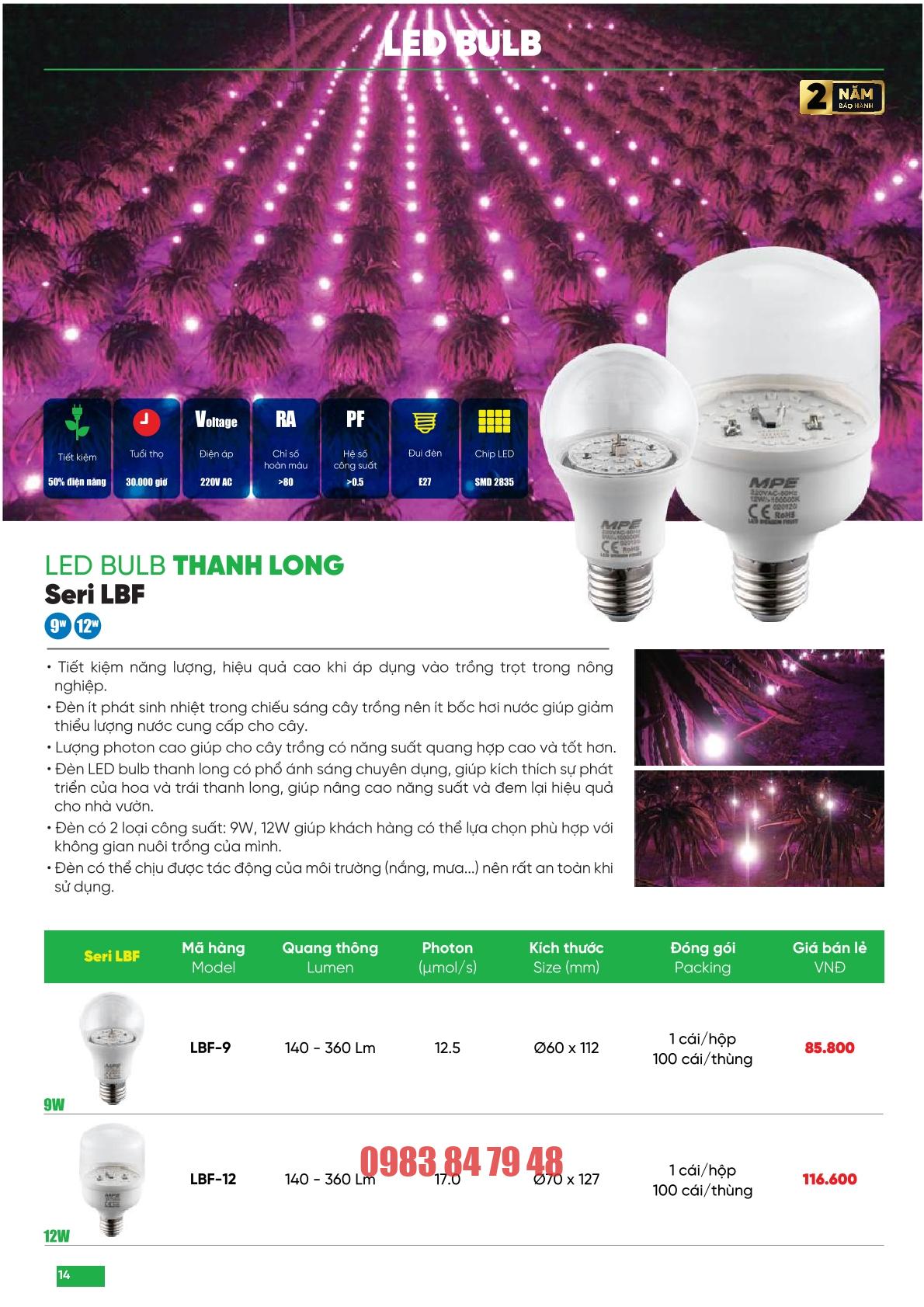 Bóng led xông thanh long hiệu quả, thương hiệu MPE