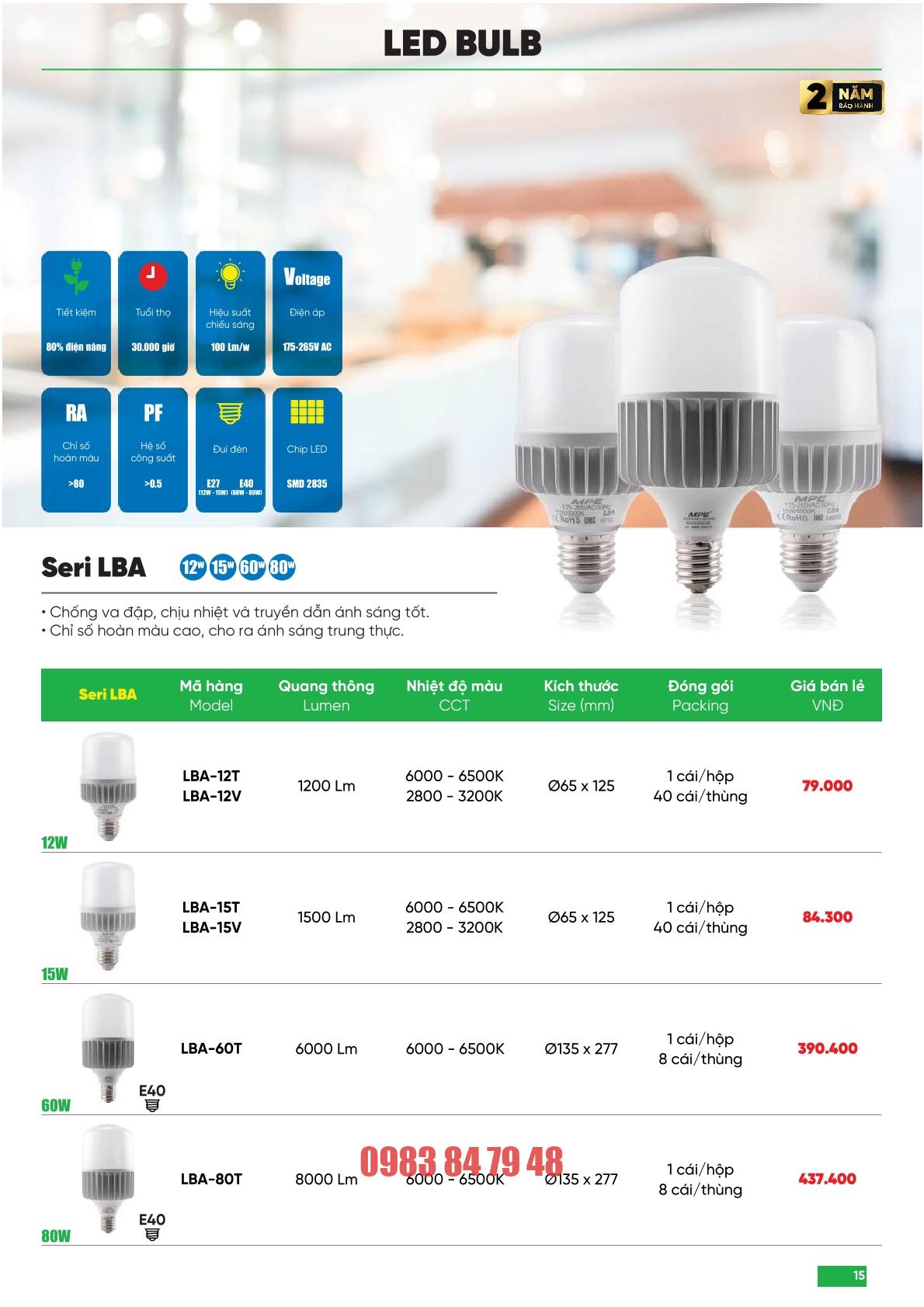 Danh sách các dòng bóng led công suất lớn thương hiệu MPE