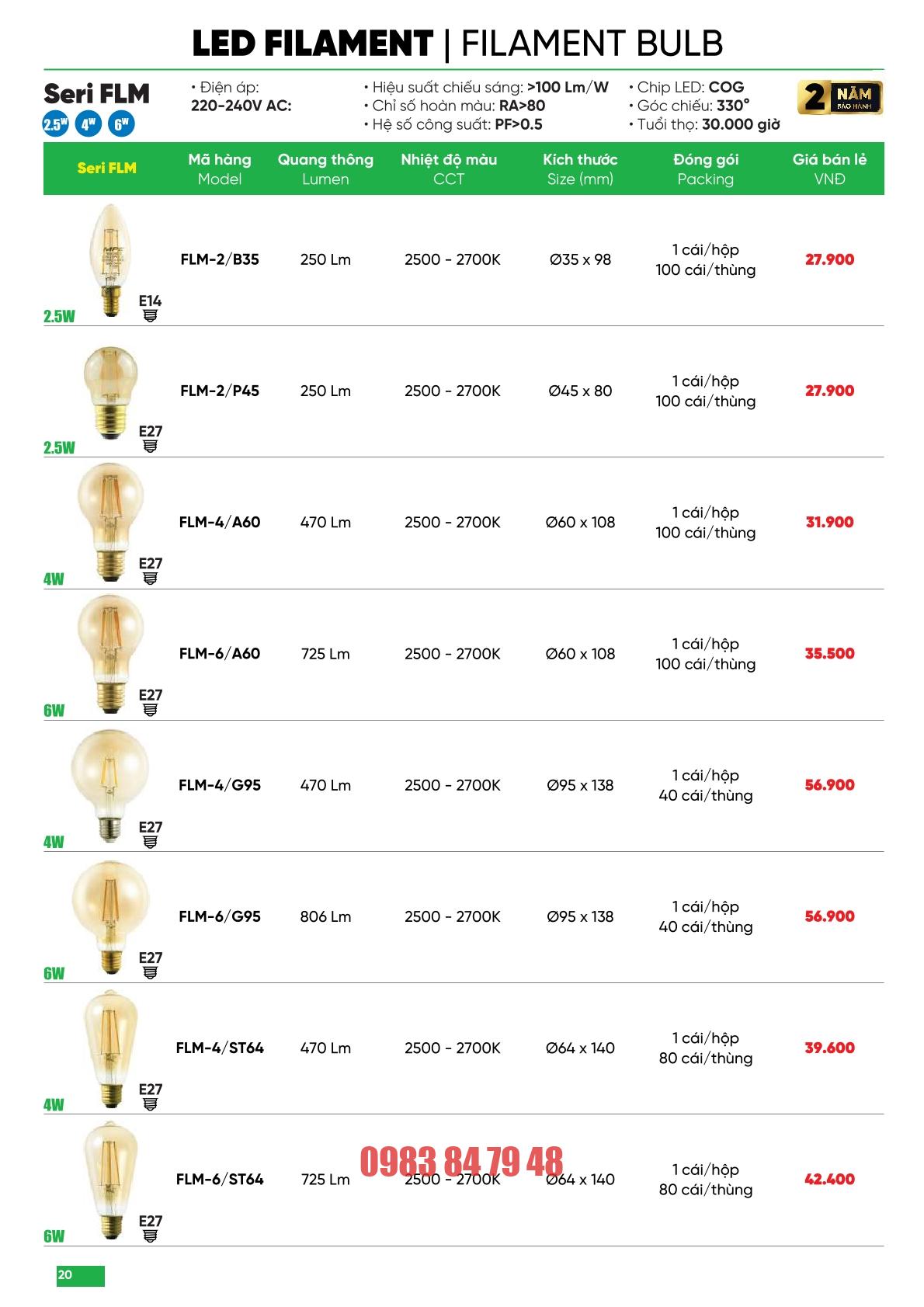 Danh mục đèn trang trí Filament thương hiệu MPE