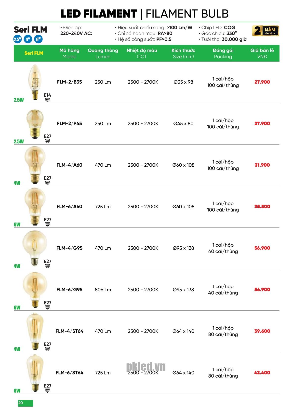 Danh mục đèn trang trí Filament thương hiệu MPE
