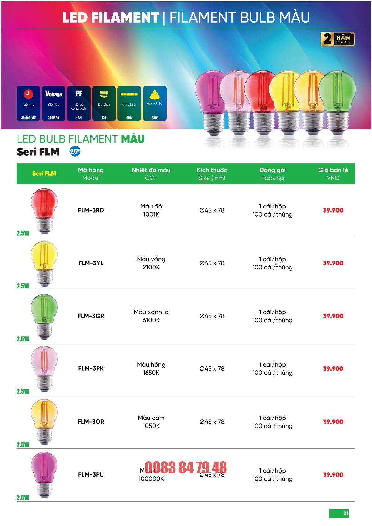 ĐÈN LED FILAMENT 3W MÀU HỒNG FLM-3PK - Ảnh 2