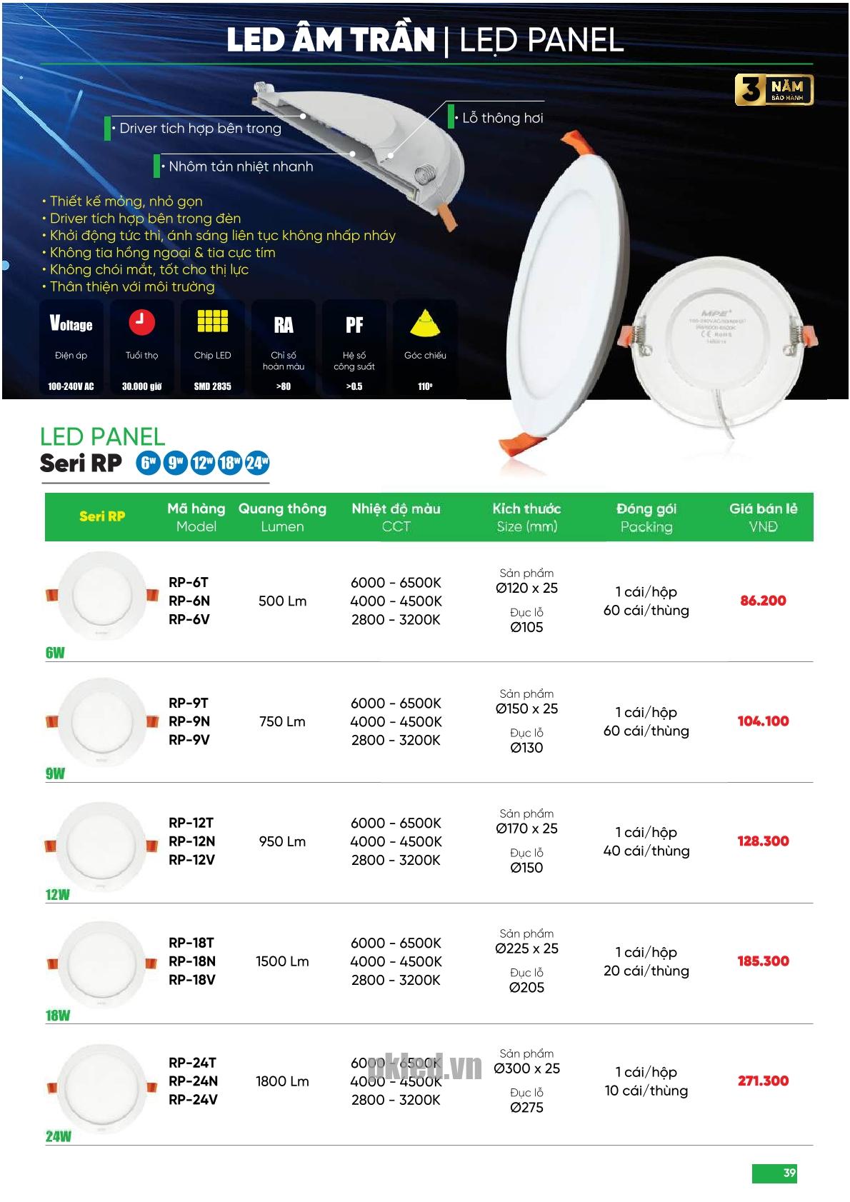 Trang 39 bảng báo giá đèn MPE năm 2026