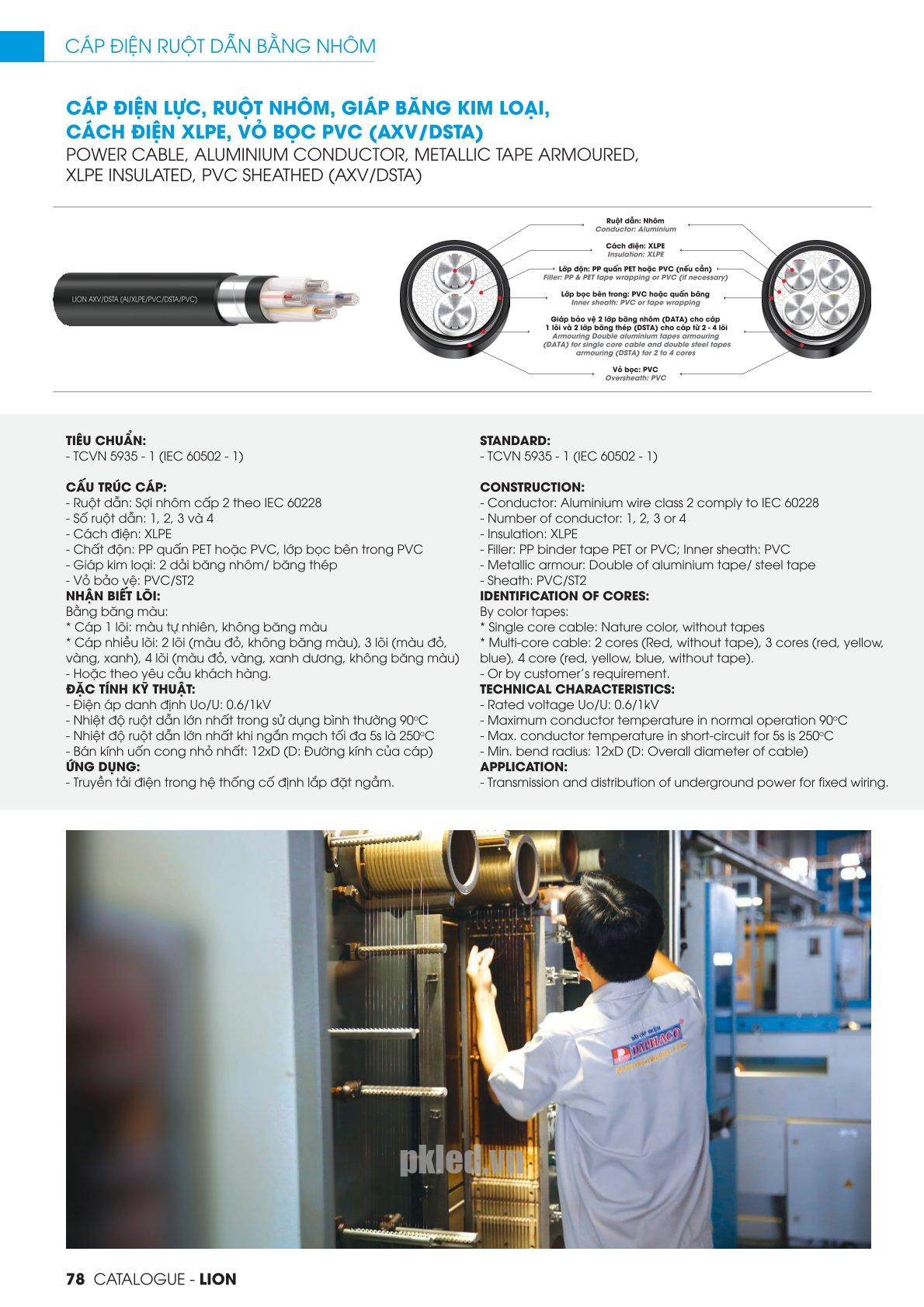 Trang 78 - Tài liệu kỹ thuật đây cáp điện lực AXV/DSTA LION 2026 (DAPHACO)