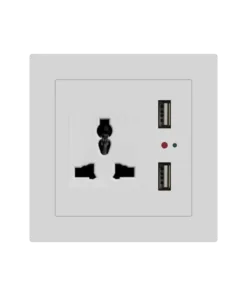 Bộ ổ cắm 3 chấu đa năng và 2 cổng USB màu trắng C1B427