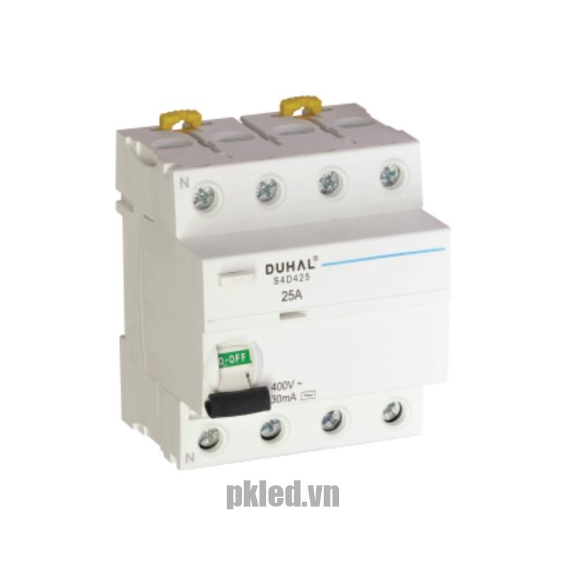 CB chống dòng rò 4 cực 40A 30mA Duhal S4D440 thiết kế 4P