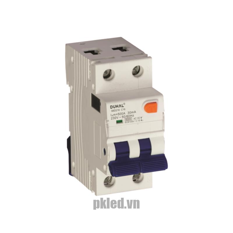 CB chống dòng rò 2 cực 16A 30mA 6kA Duhal S6D216 bảo vệ quá tải