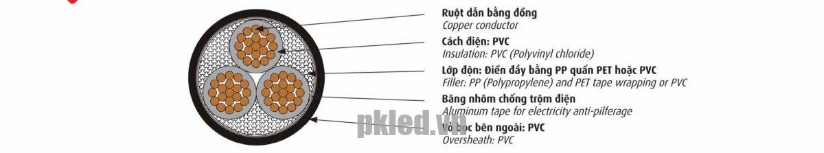 Hình ảnh mô phỏng cấu trúc lõi cáp Cadivi DK_CVV