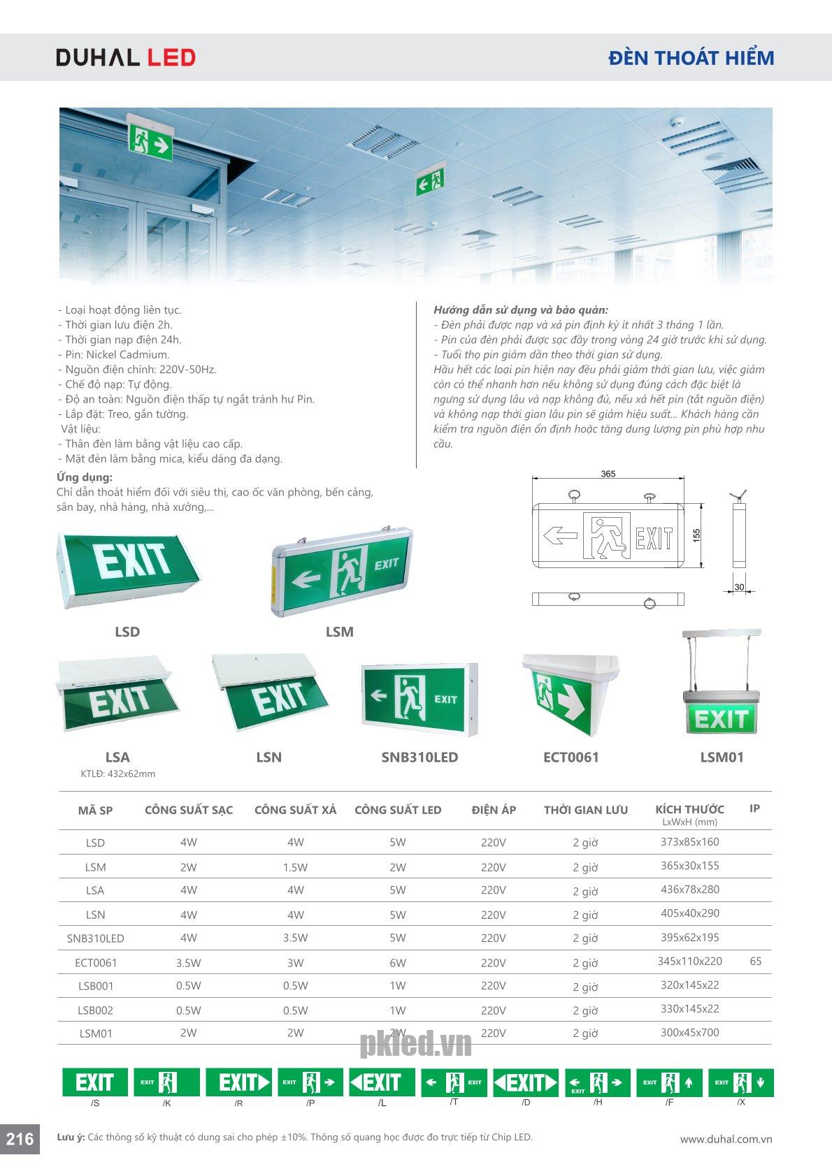 Trang 216- Tài liệu kỹ thuật đèn led Duhal series đèn Exit